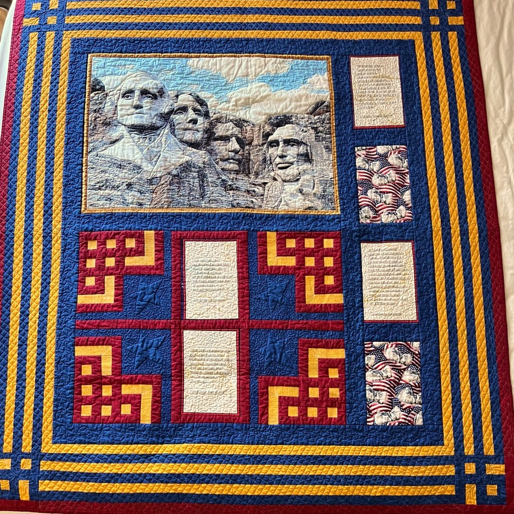 Handcrafted Mt. Rushmore quilted throw
